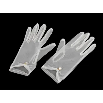 Rukavice Společenské rukavice tylové s perlou, velké, 1 bílá