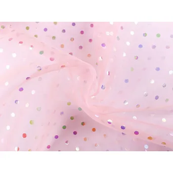 Organza s puntíky AB duhový efekt, střední, 3 růžová světlá