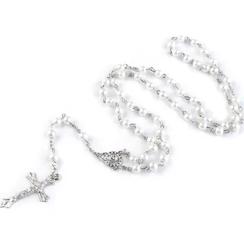 Náramek Růženec korálky voskované, hematit, velké, 1 bílá