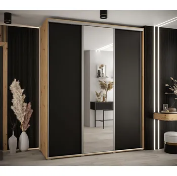 Šatní skříň Šatní skříň YVONA 3 - 200/60 cm, dub artisan / černá / stříbrná