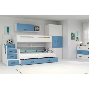 Dětská postel Dětská patrová postel s úložným prostorem bez matrací 80x200 IDA 3 - bílá / modrá