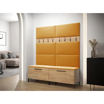 Předsíňová stěna Stěna do předsíně s čalouněnými panely ANDORA 2 - dub zlatý / žlutá