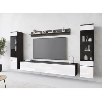 Obývací stěna Obývací stěna s LED osvětlením WANDA 2 - matera / lesklá bílá