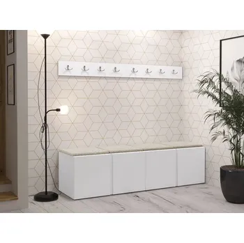 Předsíňová stěna Nábytek do chodby s čalouněnými panely 42x42 SELAND 8 - bílý / světlý béžový