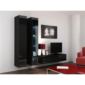 Obývací stěna Obývací stěna s LED RGB osvětlením ASHTON 10 - černá / lesklá černá