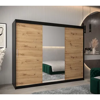 Šatní skříň Skříň s posuvnými dveřmi v šířce 250 cm TIMEA 1 - černá / dub artisan
