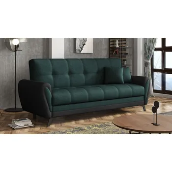 Pohovka Rozkládací pohovka s úložným prostorem TACATA - černá ekokůže / zelená