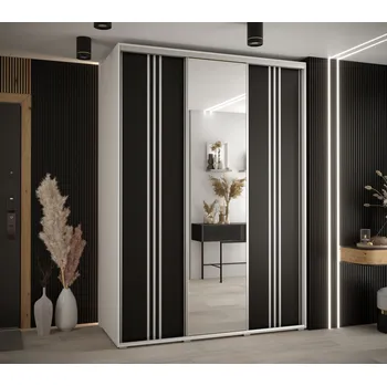 Šatní skříň Šatní skříň YVONA 7 - 170/60 cm, bílá / černá / stříbrná