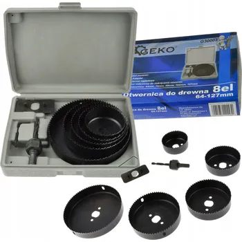 Vrták GEKO 8 dílů Korunkový Vrták na dřevo 64 mm - 127 mm