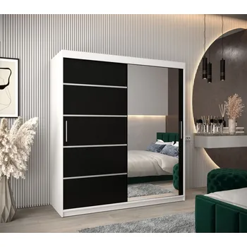 Šatní skříň Šatní zrcadlová skříň ADELA - 180 cm, bílá / černá