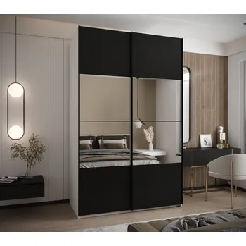 Šatní skříň Dvoudveřová skříň SAMARA 4 - 150 cm, bílá / černá / černá