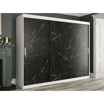 Šatní skříň Moderní velká šatní skříň 250 cm CARSON 2- černý mramor / bílá / zlatá