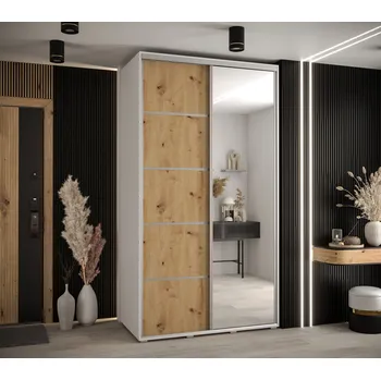 Šatní skříň Šatní skříň YVONA 5 - 130/60 cm, bílá / dub artisan / stříbrná