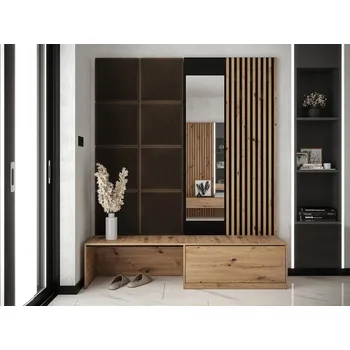 Předsíňová stěna Předsíňová stěna se zrcadlem BRUTTO - dub artisan / černá / hnědá