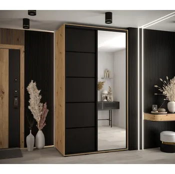 Šatní skříň Šatní skříň YVONA 5 - 130/60 cm, dub artisan / černá / černá