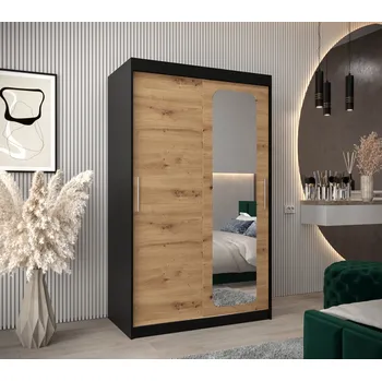 Šatní skříň Zrcadlová skříň DONICELA 1 - 120 cm, černá / artisan