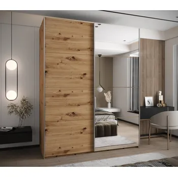 Šatní skříň Dvoudveřová skříň SAMARA 3 - 200 cm, dub artisan / stříbrná
