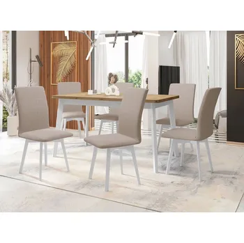 Jídelní stůl Moderní jídelní sestava 6+1 ADELBITE 10 - dub artisan / bílá / béžová