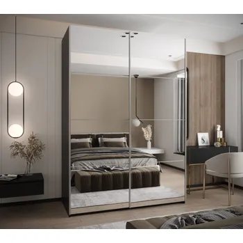 Šatní skříň Dvoudveřová skříň SAMARA 2 - 170 cm, černá / bílá / stříbrná