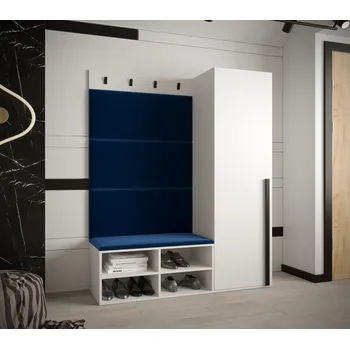 Předsíňová stěna Předsíňová stěna s čalouněnými panely HARRISON - bílá, modré panely