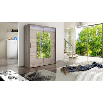 Šatní skříň Šatní skříň 150 cm se zrcadlem a LED osvětlením ELADIO 3 - dub lanýž