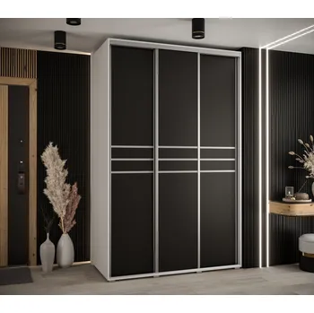 Šatní skříň Šatní skříň YVONA 10 - 150/60 cm, bílá / černá / stříbrná