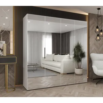 Šatní skříň Zrcadlová šatní skříň 200 cm RABIA - bílá / černá