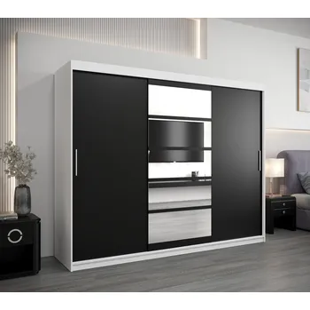 Šatní skříň Skříň s posuvnými dveřmi LILY - šířka 250 cm, bílá / černá