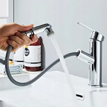 Vodovodní baterie BATERIE UMYVADLOVÁ BATERIE KOUPELNOVÁ S VYTÁHNOU ARMATUROU PRO UMYVADLO CHROM