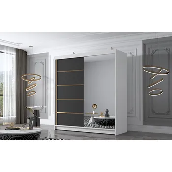 Šatní skříň Šatní skříň se zrcadlem MILINA - 180 cm, bílá / černá