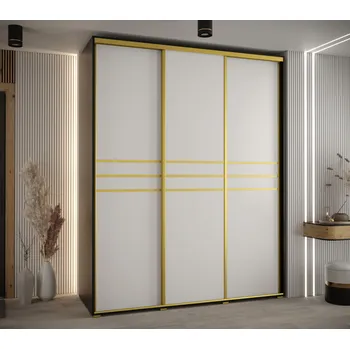 Šatní skříň Šatní skříň YVONA 10 - 190/60 cm, černá / bílá / zlatá