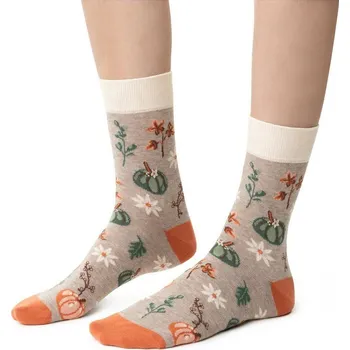 Dámské ponožky Vzorované vysoké ponožky s volánem Steven art.017 Planeta Ziemia Velikost: 38-40, Barva: béžová melanž