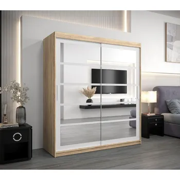 Šatní skříň Skříň s posuvnými dveřmi DANIELA - šířka 180 cm, dub sonoma / bílá