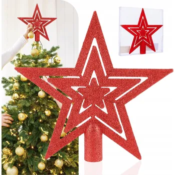 Vánoční dekorace Hvězda na špičku vánočního stromku 20 cm červená LESKLÁ nerozbitná plastová
