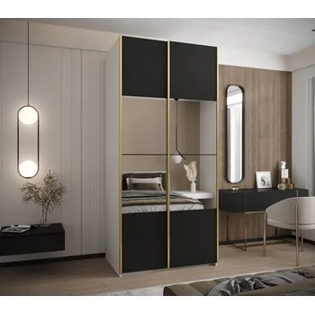 Šatní skříň Dvoudveřová skříň SAMARA 4 - 110 cm, bílá / černá / zlatá