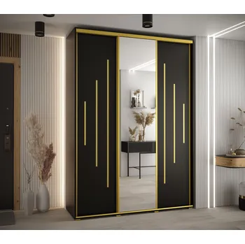 Šatní skříň Šatní skříň YVONA 13 - 170/45 cm, černá / zlatá