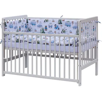 Dětská postýlka Dětská postýlka 120 x 60 cm borovice bílá s kompletní výbavou Scarlett Fany - modrá, stahovací bok