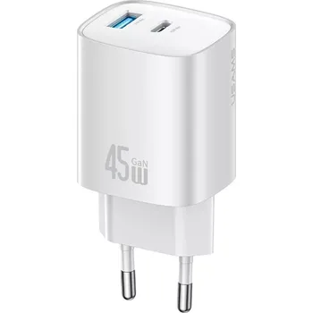USAMS T66 45W GaN duální síťová nabíječka USB‑C + USB‑A (EU)