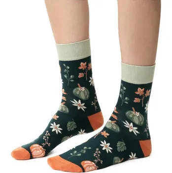 Dámské ponožky Vzorované vysoké ponožky s volánem Steven art.017 Planeta Ziemia Velikost: 35-37, Barva: Zelená