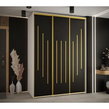 Šatní skříň Šatní skříň YVONA 8 - 180/60 cm, bílá / černá / zlatá