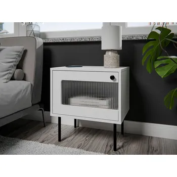 Noční stolek Set 2x prosklený noční stolek FORNEY - bílý