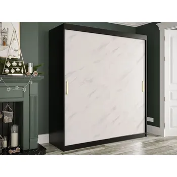 Šatní skříň Moderní šatní skříň 180 cm CARSON 2 - bílý mramor / černá / zlatá