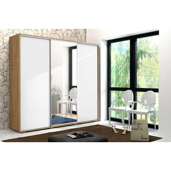 Šatní skříň Třídveřová šatní skříň 278/215 LEONARDO - dub craft zlatý / bílá