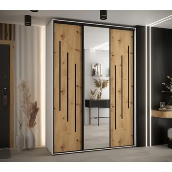 Šatní skříň Šatní skříň YVONA 9 - 180/45 cm, bílá / dub artisan / černá