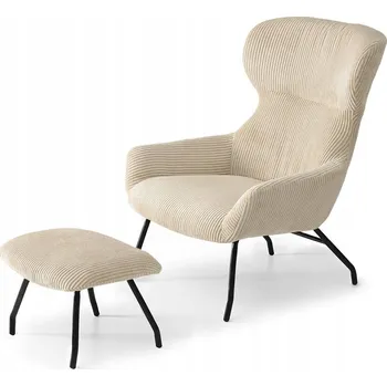 Křeslo Křeslo ušák s podnožkou TOBIAS - černé / béžové