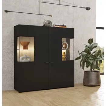 Policová skříň Prosklená vitrína NIKOL - černý onyx / dub wotan