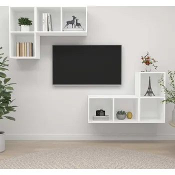 Obývací stěna vidaXL Nástěnné TV skříňky 4 ks dřevotříska [3079838] Barva: Bílá