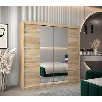 Šatní skříň Skříň se zrcadly VIVIEN - šířka 200 cm, dub sonoma