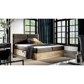 Postel Kontinentální postel 200x200 CHANTELLE 5 - dub wotan / hnědá + topper ZDARMA