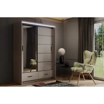 Šatní skříň Kombinovaná šatní skříň s osvětlením 150/66 DORIANA - šedohnědá